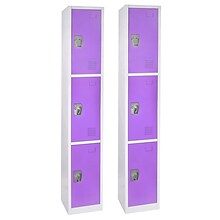 AdirOffice 72 3-Tier Key Lock Purple Steel Storage Locker, 2/Pack (629-203-PUR-2PK)