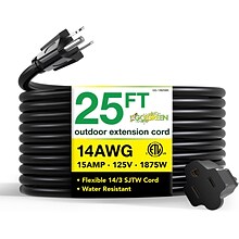 GoGreen Power 25 Indoor/Outdoor Extension Cord, 14 AWG, Black (GG-13825BK)