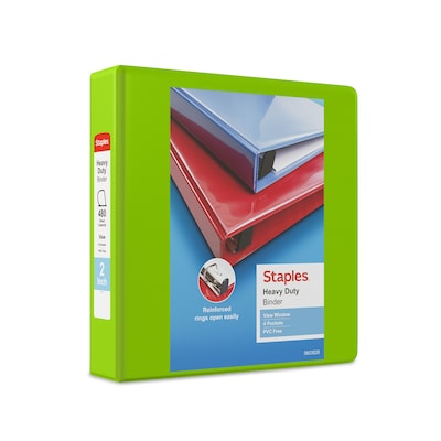 Staples® Heavy Duty 2 3 Ring View Binder with D-Rings, Chartreuse (56321-CC/24687)