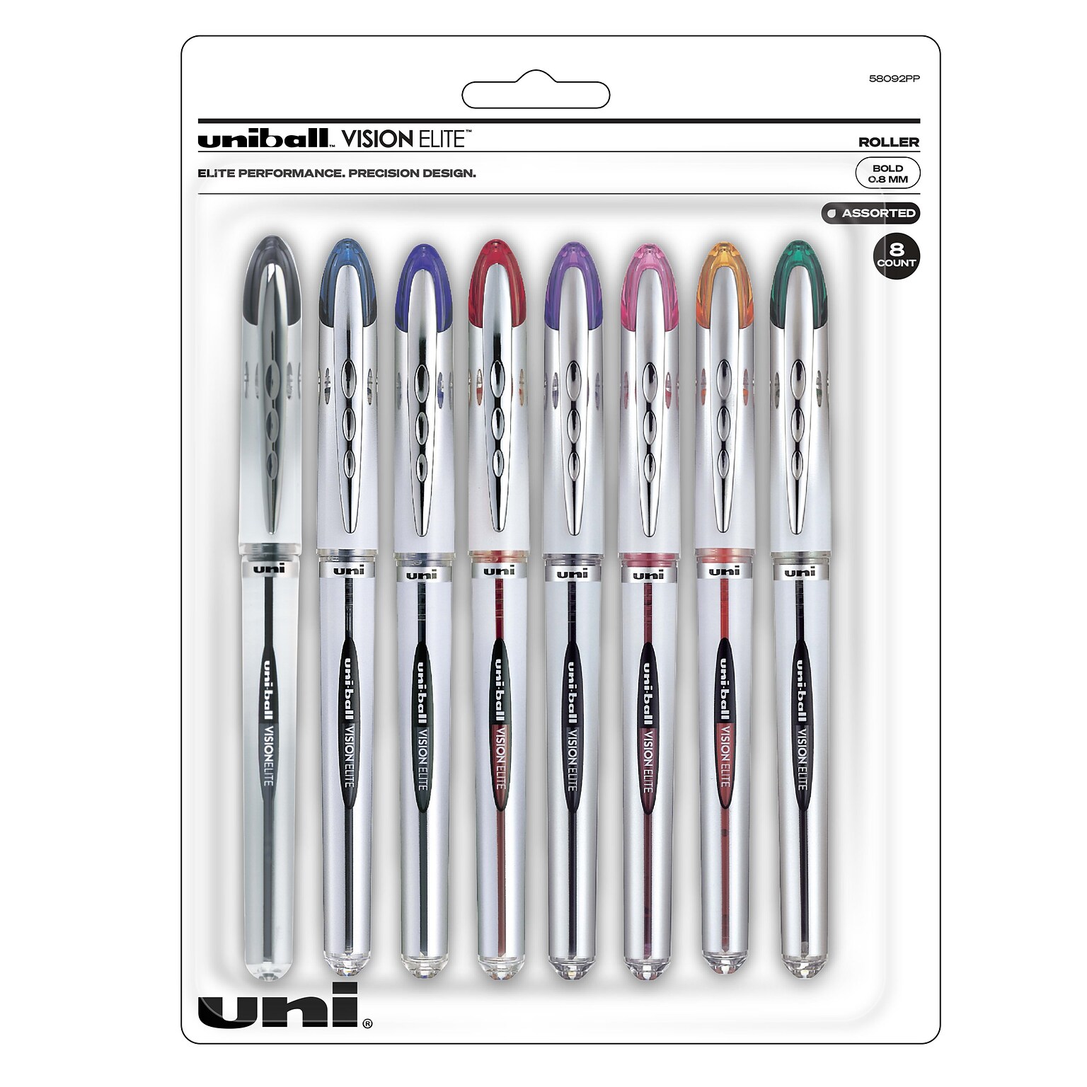 uni-ball Vision Elite Rollerball Pens, Micro Point, Assorted Colors Ink, 8 Pack (58092)