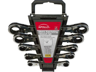 Apollo Tools Metric Ratcheting Wrench Set, 5-Piece, Gray (DT1213)