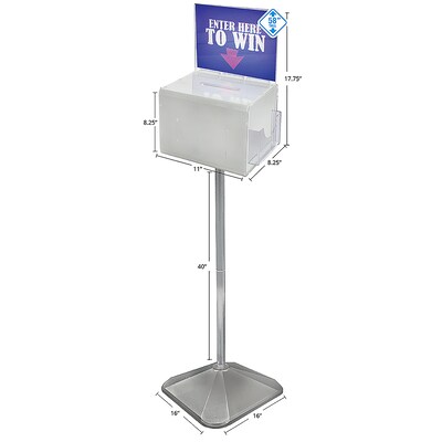 Azar Displays Extra Large Lottery Box with Pocket, Lock and Keys on Pedestal. Color: White (206303)