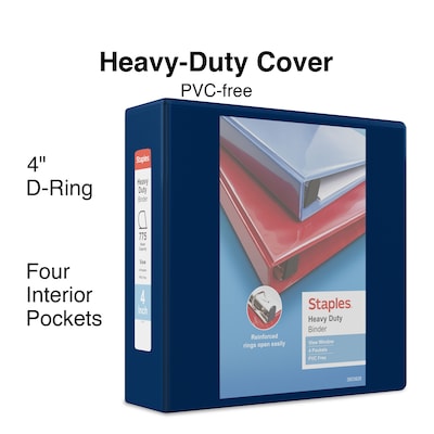 Staples® Heavy Duty 4 3 Ring View Binder with D-Rings, Navy Blue (ST60406-CC)