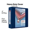 Staples® Heavy Duty 4 3 Ring View Binder with D-Rings, Navy Blue (ST60406-CC)