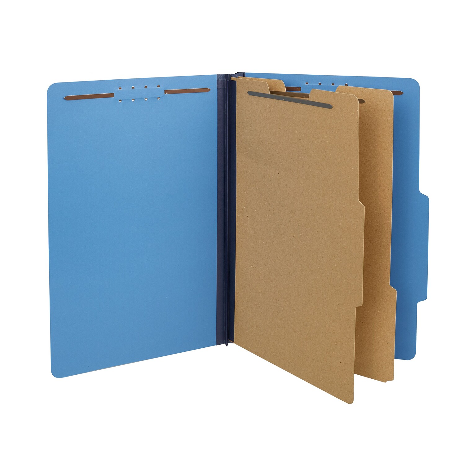 Quill Brand® 2/5-Cut Tab Pressboard Classification File Folders, 2-Partitions, 6-Fasteners, Legal, Blue, 15/Box (7-39026)