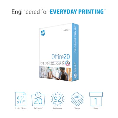 HP Office20 8.5 x 11 Multipurpose Paper, 20 lbs., 92 Brightness, 500 Sheets/Ream (HPC8511)