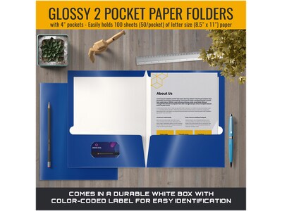 Better Office Glossy 2-Pocket Portfolio Folder, Blue, 25/Pack (80182-25PK)