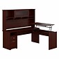 Bush Furniture Cabot 72"W 3 Position L Shaped Sit to Stand Desk with Hutch, Harvest Cherry (CAB052HVC)