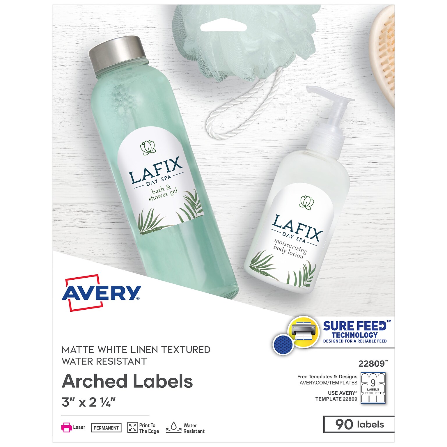 Avery Print-to-the-Edge Laser Arched Labels, 3 x 2 1/4, Textured White, 9 Labels/Sheet, 10 Sheets/Pack, 90 Labels/Pack (22809)