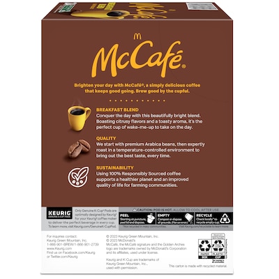 McCafe Breakfast Blend Coffee Keurig® K-Cup® Pods, Light Roast, 24/Box (5000201384)