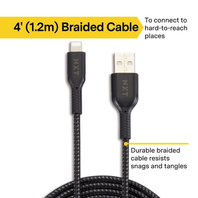 NXT Technologies™ 4 Ft. Braided Lightning to USB Cable, Black (NX54354)