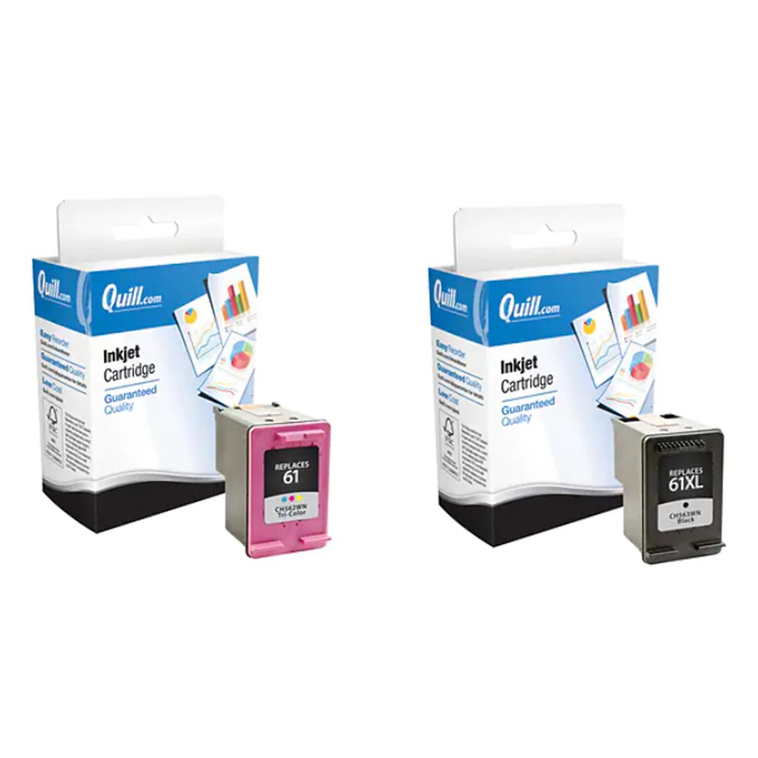 Quill Brand® Remanufactured Black High Yield/Tri-Color Standard Yield Ink Cartridge Replacement for HP 61, 2/Pk