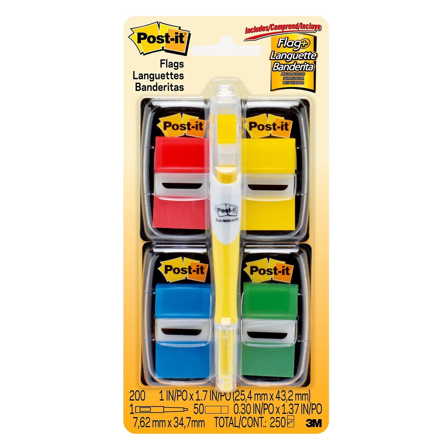 Post-it Flags Value Pack, .94 Wide, Assorted Colors, 200 Flags/Pack plus Flag + Highlighter (680-RYBGVA)