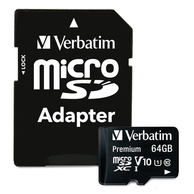 Verbatim Premium 64GB microSDXC Memory Card with Adapter, Class 10, UHS-I, V10 (44084)