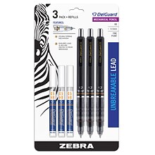 Zebra Pen Delguard Mechanical Pencil 0.5mm, Black, 3/pk with 3 bonus Refills (ZEB 10613)