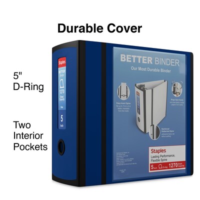 Staples® Better 5 3 Ring View Binder with D-Rings, Navy Blue (27925)