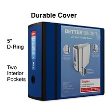 Staples® Better 5 3 Ring View Binder with D-Rings, Navy Blue (27925)