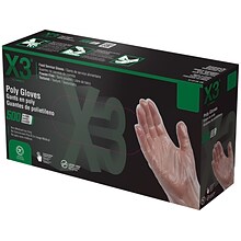 Ammex X3 Poly Food Safe Industrial Gloves, Latex Free, Large, Clear, 500/Box (PGLOVE-L-500)