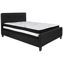 Flash Furniture Tribeca Tufted Upholstered Platform Bed in Black Fabric with Pocket Spring Mattress,