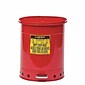 Justrite Oily Waste Can With Foot-Operated Self-Closing Cover, UL, Red, Capacity 14 Gallons