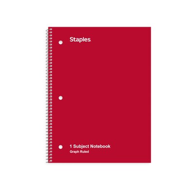 Staples 1-Subject Notebook, 8 x 10.5, Graph Ruled, 70 Sheets, Red (TR23984)