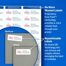 Avery Repositionable Inkjet Address Labels, 1 x 2-5/8, White, 30 Labels/Sheet, 25 Sheets/Pack (581
