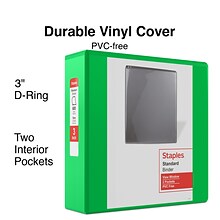 Staples® Standard 3 3 Ring View Binder with D-Rings, Green (26354-CC)