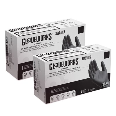 Gloveworks GWBEN Nitrile Exam Gloves, 2X-Large, Black, 100/Box (GWBEN49100)