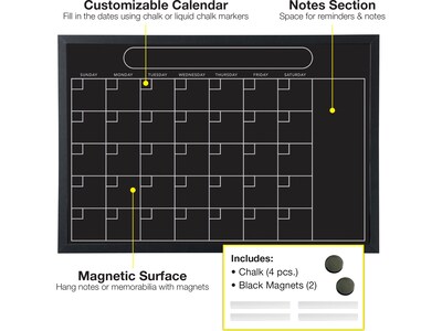 Excello Global Products Magnetic Calendar Chalkboard, Black/White, 20" x 30" (EGP-HD-0316)