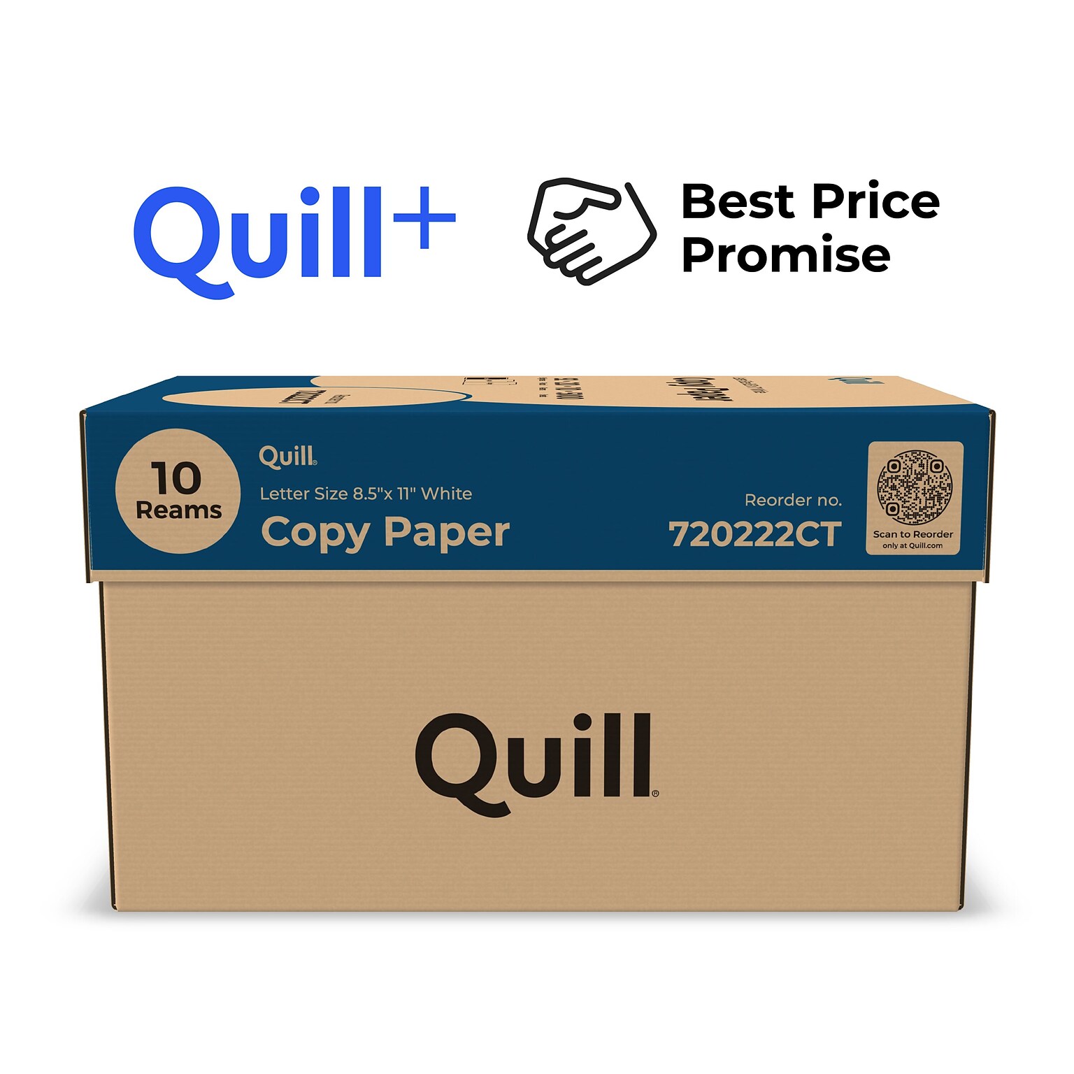 Quill+ Quill Brand® 8.5 x 11 Copy Paper, 20 lbs., 92 Brightness, 500 Sheets/Ream, 10 Reams/Carton (720222CT)
