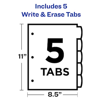Avery Big Tab Write & Erase Plastic Dividers, 5 Tabs, Bright Multicolor (16129)