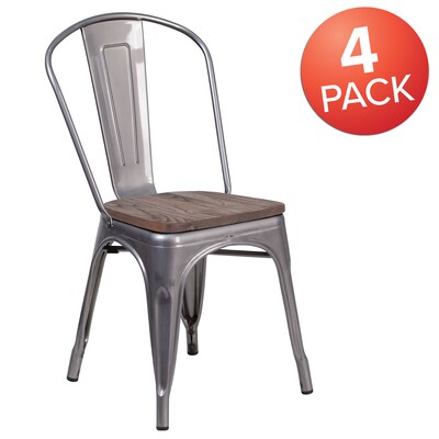 Flash Furniture Lincoln Contemporary Metal/Wood Stackable Dining Chair, Clear Coat, 4/Pack (4XUDGTP0