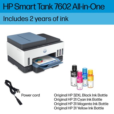HP Smart Tank 7602 Wireless All-in-One Color Ink Tank Printer Scanner Copier Fax, Best for Home Office, 2 years of ink (28B98A)