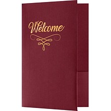LUX Welcome Folders Standard Two Pockets, Burgundy Linen/Gold Foil Flourish, 25/Pack (EL-DB100-FGF-2