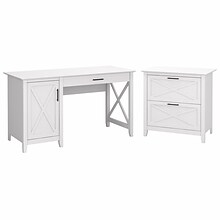 Bush Furniture Key West 54W Computer Desk with Storage and 2 Drawer Lateral File Cabinet, Pure Whit