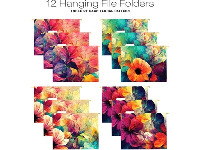 Global Printed Products Deluxe Designer Abstract Floral Hanging File Folder Kit, 1/3-Cut Tab, Letter Size, Assorted Colors