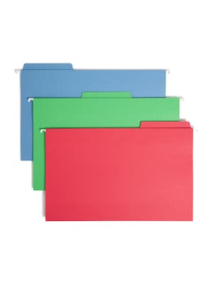 Smead FasTab Reinforced Recycled Hanging File Folder, 3-Tab Tab, Legal Size, Assorted Colors, 18/Box