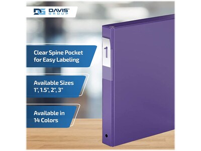 Davis Group Premium Economy 1" 3-Ring Non-View Binders, D-Ring, Purple, 6/Pack (2301-69-06)