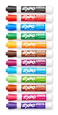Expo Low Odor Marker, Assorted, Chisel Tip, 12/Pack (81043)