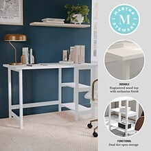 Martha Stewart Beckett 48W Solid Wood Rectangular Home Office Trestle Desk, White Wood Grain (BLNFY