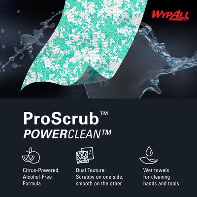 WypAll PowerClean ProScrub Heavy Duty Wet Wipers, Green, 75 Wipers/Bucket (91371)