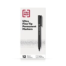 TRU RED™ Pen Permanent Markers, Ultra Fine Tip, Black, 12/Pack (TR54534)