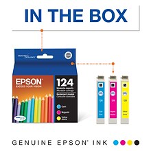 Epson 124 Cyan/Magenta/Yellow Standard Yield Ink Cartridge, 3/Pack  (T124520-S)