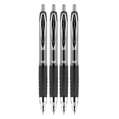 uni-ball 207 Signo RT Retractable Gel Pens, Medium Point, Black Ink, 4 Pack (33960)