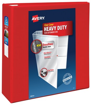 Avery Heavy Duty 4 3-Ring View Binders, D-Ring, Red (79326)