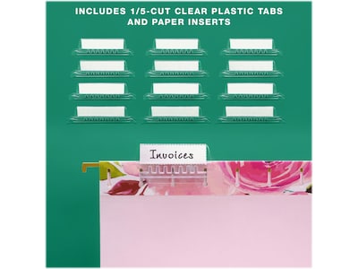 Global Printed Products Deluxe Designer Floral Heavy-Duty Hanging File Folders, Straight-Cut, Letter-Size, Assorted Colors