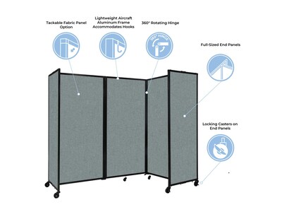 Versare The Room Divider 360 Freestanding Folding Portable Partition, 72H x 300W, Black Fabric (11
