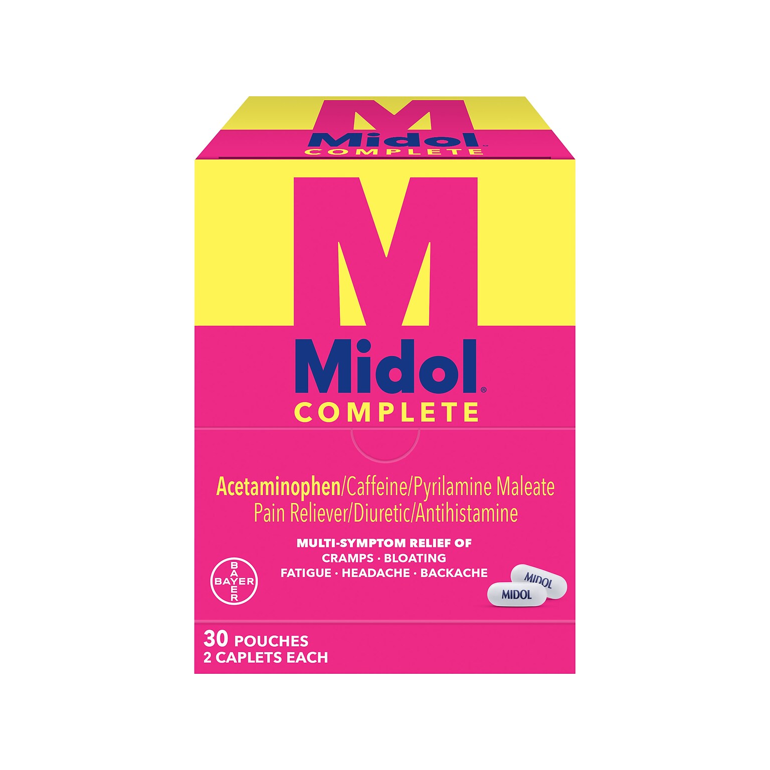 Midol Complete 500mg Acetaminophen Caplet, 2/Pouch, 30 Pouches/Box (64458)