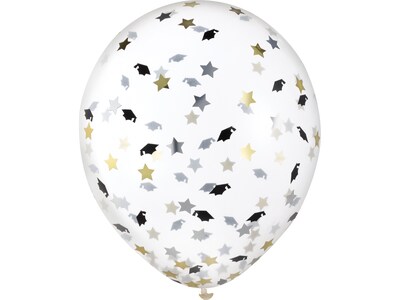 Amscan Graduation Confetti Balloon, Black/Gold, 6/Set, 2 Sets/Pack (111333)