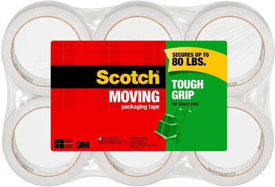 Scotch Tough Grip Packing Tape, 1.88 x 43.7 yds., Clear, 6/Pack (3500-40-6)